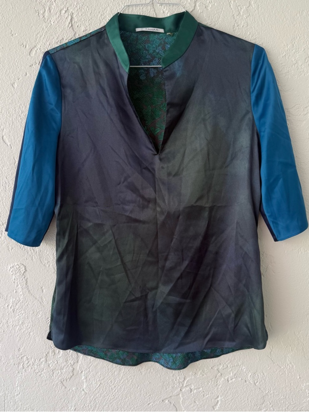 T Tahari Dark Green, Navy and Teal Tunic